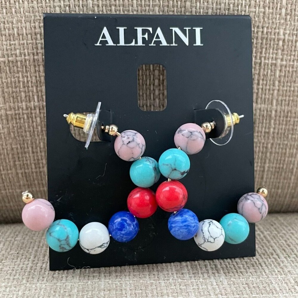 Alfani Earrings Multi Colors Beads Hoops Post Ear Jewelry